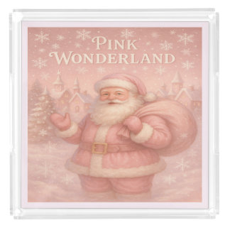 Enchanted Pink Wonderland Santa Acrylic Tray