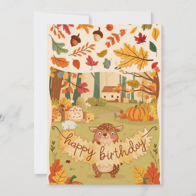 Enchanted Pretty Warm Autumn Fall Happy Birthday Card (Front)