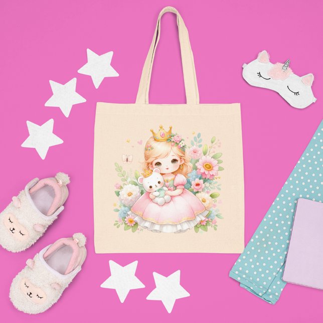 Enchanted Princess & Bear - Customizable Name Tote Bag (Creator Uploaded)