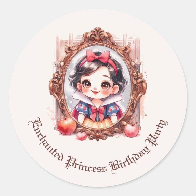 Enchanted Princess Birthday Invitation Snow WhitE Classic Round Sticker (Front)