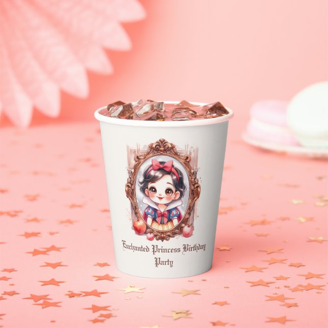 Enchanted Princess Birthday Invitation Snow White Paper Cups (Insitu)