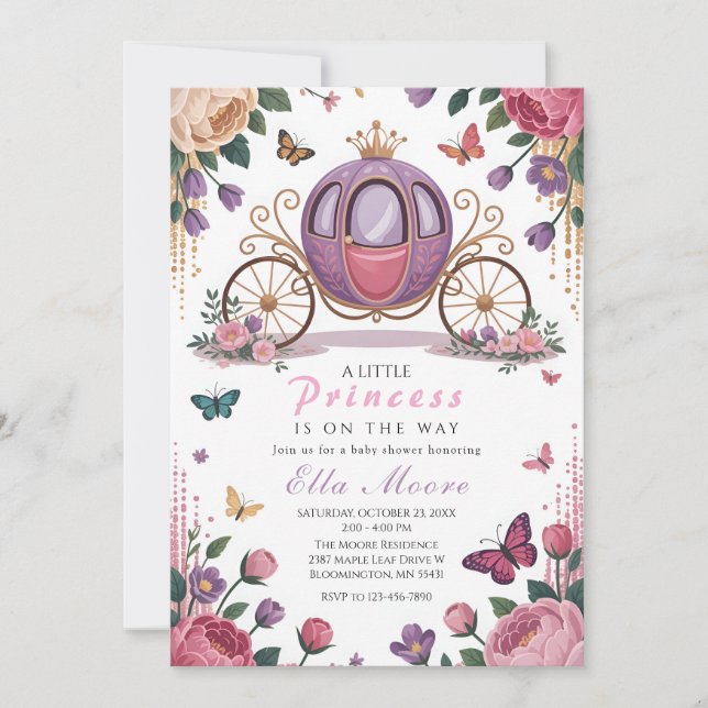 Enchanted Princess Carriage Baby Shower Invitation (Front)