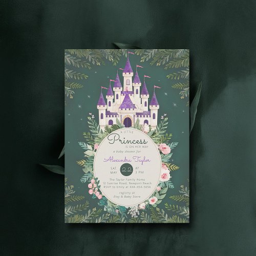 Enchanted Princess Castle Roses Baby Girl Shower Invitation