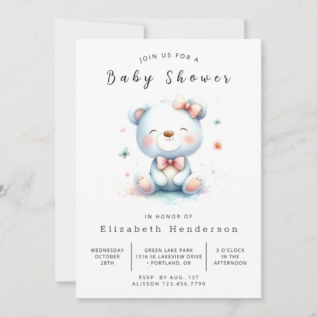 Enchanted Printable Bear Baby Shower Invitation (Front)