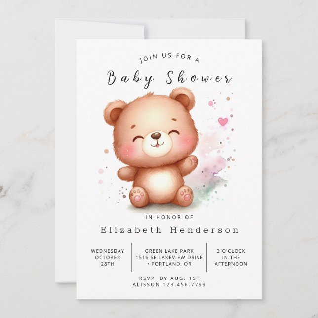 Enchanted Printable Bear Baby Shower Invitation (Front)