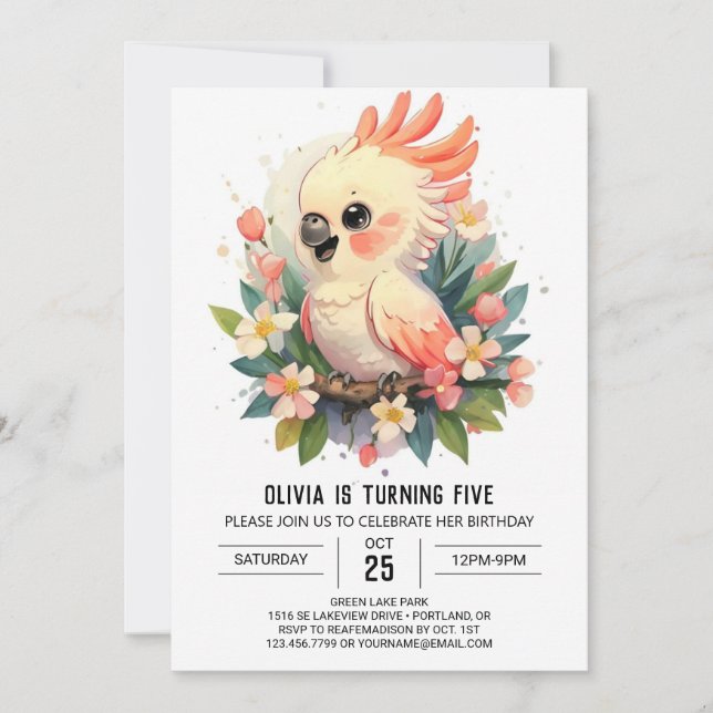 Enchanted Printable Bird Birthday Invitation (Front)