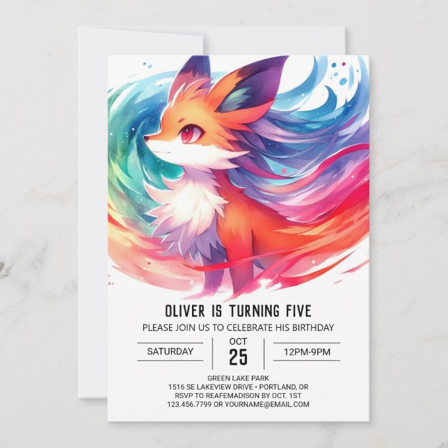 Enchanted Printable Fox Birthday  Invitation (Front)