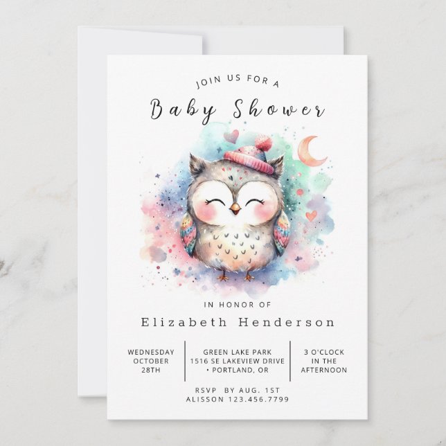 Enchanted Printable Owl Baby Shower Invitation (Front)
