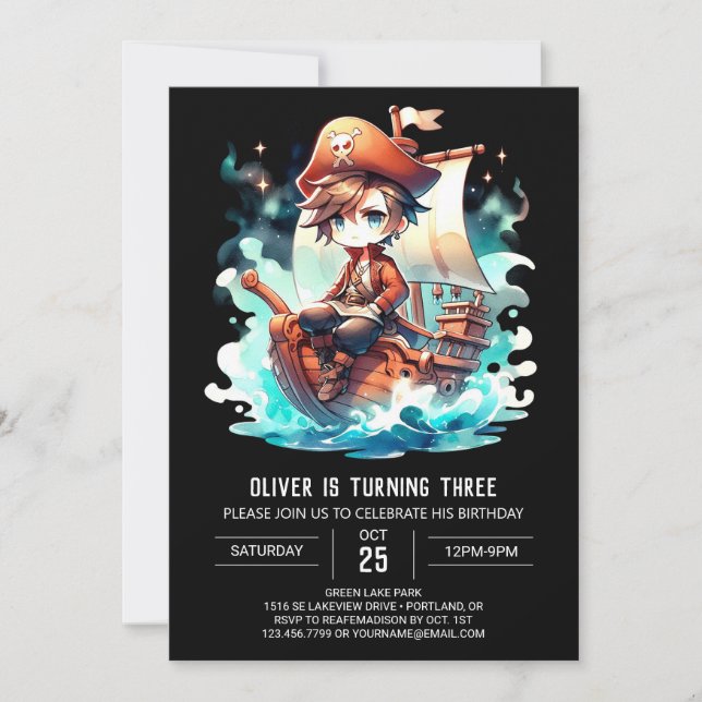 Enchanted Printable Pirate Birthday Invitation (Front)