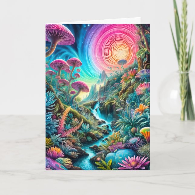 Enchanted Psychedelic Dreamscape Letterpress Thank You Card (Front)
