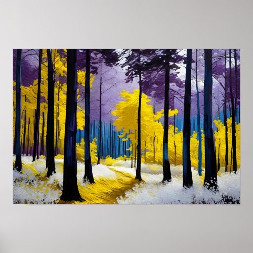 Enchanted Purple and Yellow and Blue Calm Forest Poster