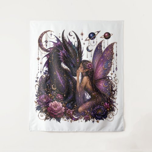 Enchanted Purple Dragon Goddess Tapestry