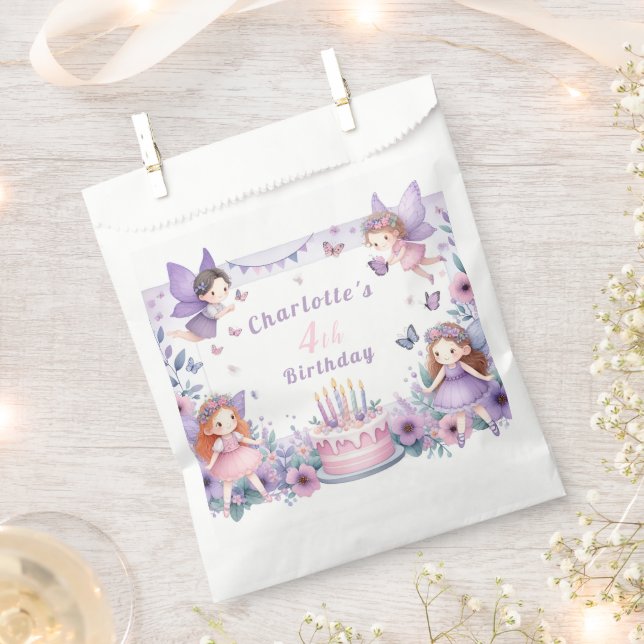 Enchanted Purple Fairy garden - Birthday  Favor Bag (Clipped)