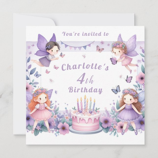 Enchanted Purple Fairy garden - Birthday  Invitation (Front)