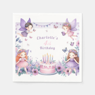 Enchanted Purple Fairy garden - Birthday  Napkins