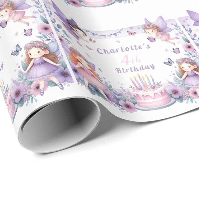 Enchanted Purple Fairy garden - Birthday  Wrapping Paper (Roll Corner)