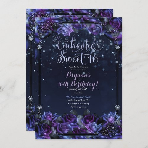Enchanted Purple Fantasy Roses 16th Sweet 16 Party Invitation