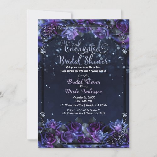 Enchanted Purple Fantasy Roses Bridal Shower Invitation