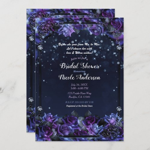 Enchanted Purple Fantasy Roses Bridal Shower Invitation