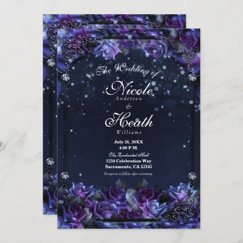Enchanted Purple Fantasy Roses Garden Wedding  Invitation