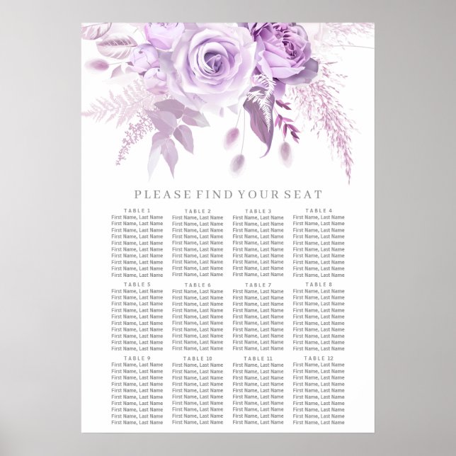 Enchanted Purple Floral Wedding Seating Chart (Front)