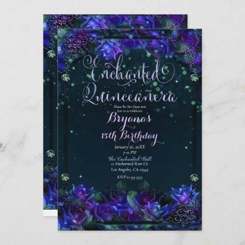 Enchanted Purple Green Garden Glow 15 Quinceaera  Invitation