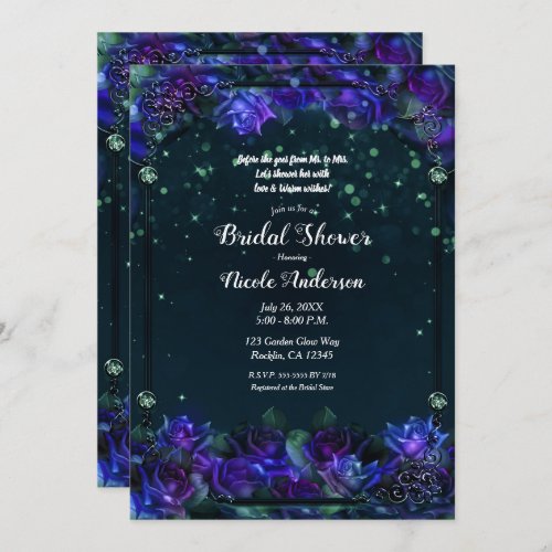 Enchanted Purple Green Garden Glow Bridal   Invitation