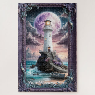 Enchanted Purple Moon Lighthouse by the Sea Jigsaw Puzzle