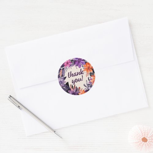 Enchanted Purple  Orange Floral Halloween Wedding Classic Round Sticker