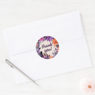 Enchanted Purple + Orange Floral Halloween Wedding Classic Round Sticker