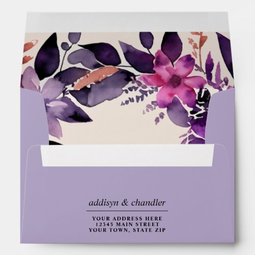 Enchanted Purple  Orange Floral Halloween Wedding Envelope