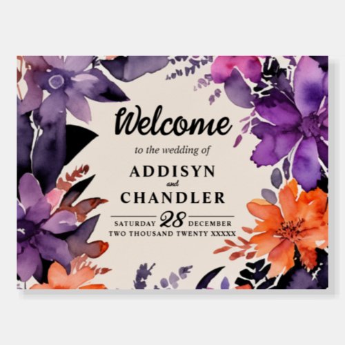 Enchanted Purple  Orange Floral Halloween Wedding Foam Board