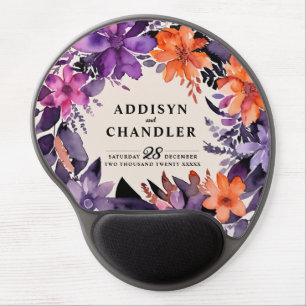 Enchanted Purple + Orange Floral Halloween Wedding Gel Mouse Pad