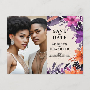 Enchanted Purple + Orange Floral Halloween Wedding Holiday Postcard