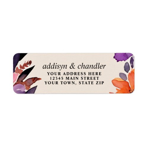 Enchanted Purple  Orange Floral Halloween Wedding Label