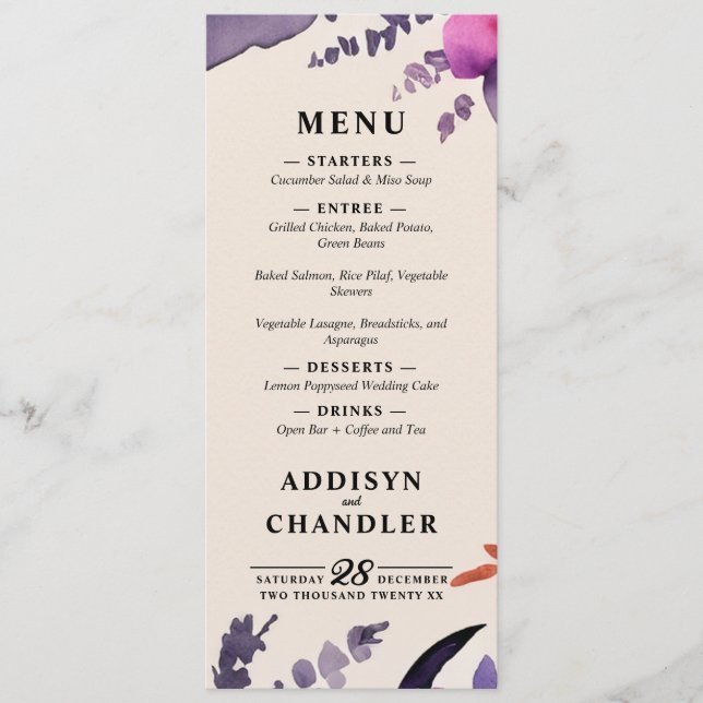 Enchanted Purple + Orange Floral Halloween Wedding Program (Front)