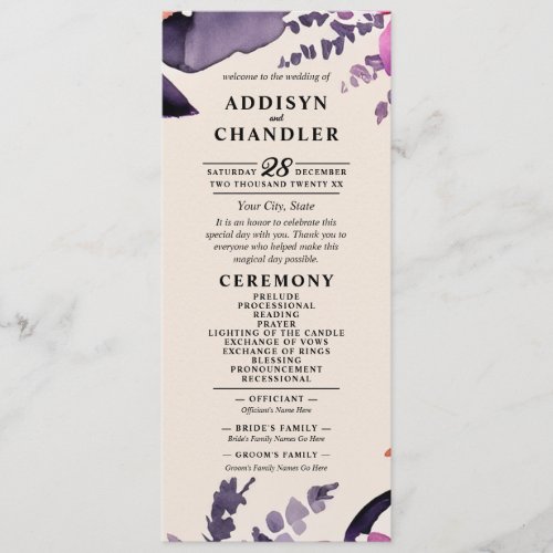 Enchanted Purple  Orange Floral Halloween Wedding Program