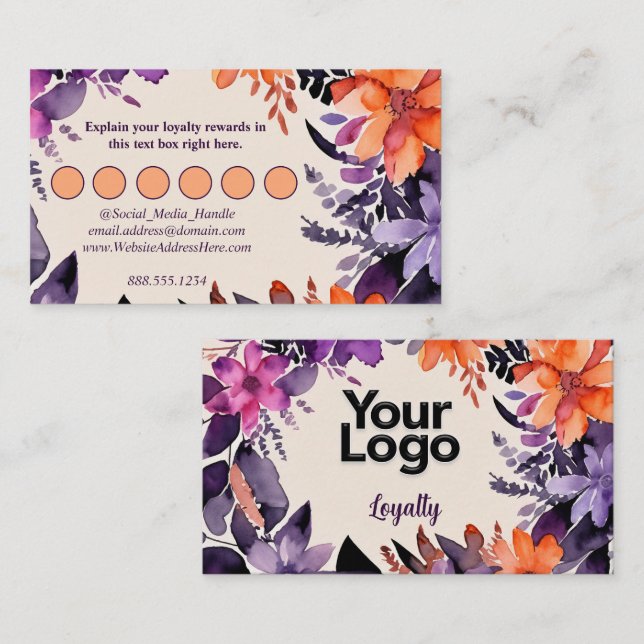 Enchanted Purple Orange Floral Logo  Enclosure Card (Front/Back)