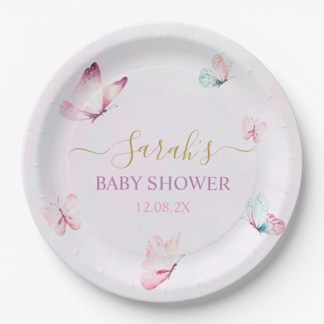 Enchanted Purple Pink Butterfly Paper Plates (Front)