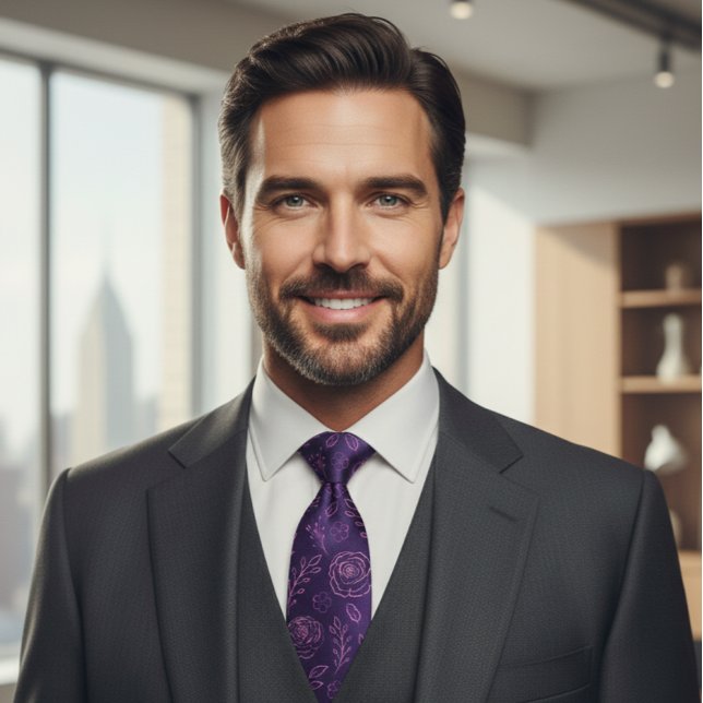 Enchanted Purple Rose Garden Neck Tie (Creator Uploaded)