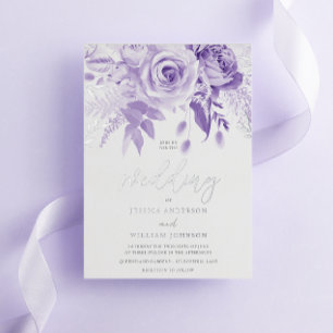 Enchanted Purple Rose Wedding Silver Foil Invitation