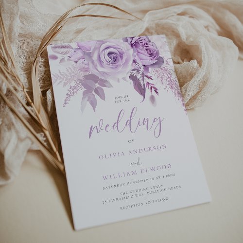 Enchanted Purple Roses Beautiful Wedding Invitation