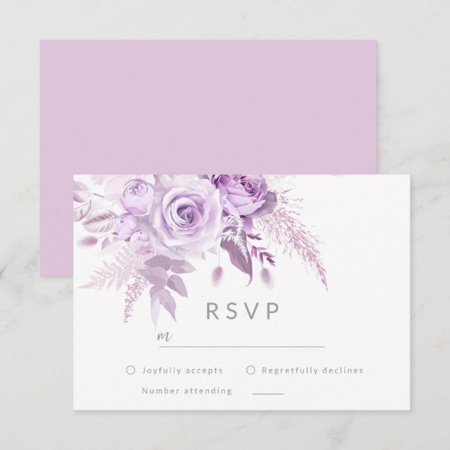 Enchanted Purple Roses Elegant Wedding RSVP Card (Front/Back)