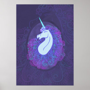 Enchanted Purple Unicorn   Mystical Fantasy Art Poster