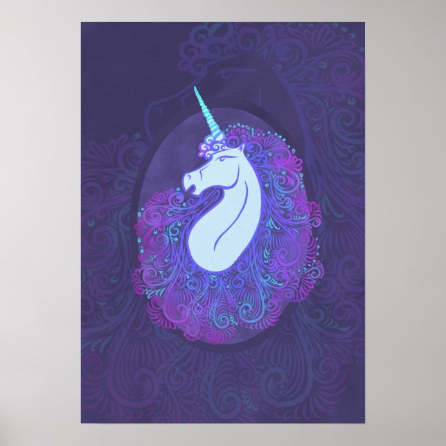 Enchanted Purple Unicorn | Mystical Fantasy Art Poster (Front)