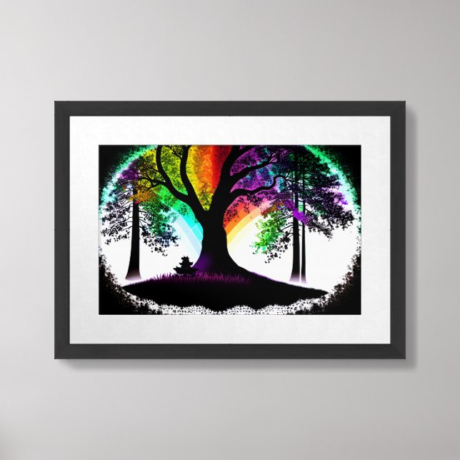 Enchanted Rainbow Artistic Black Tree Silhouettes Framed Art (Framed Front)