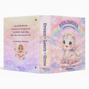 Enchanted Rainbow Dragon Pastel School Girl 3 Ri Ring Binder