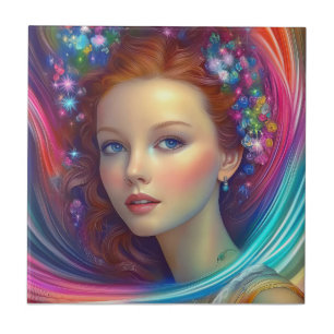 Enchanted Rainbow Hair Portrait Ceramic Tile