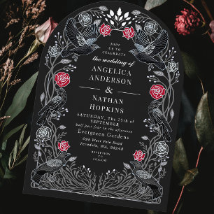 Enchanted Raven Red Black Roses Gothic Wedding Ach Invitation