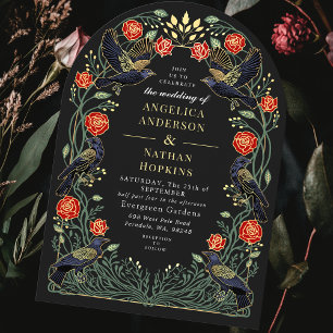 Enchanted Raven Red Roses Gothic Wedding Ach Invitation